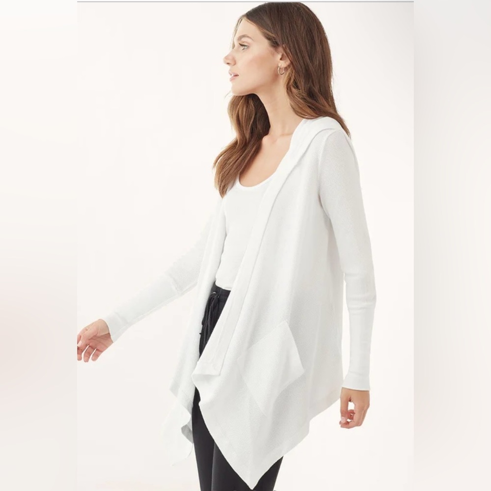 NWT Splendid Thermal Flight Cardigan White Open Waffle Knit Hoodie XL XE